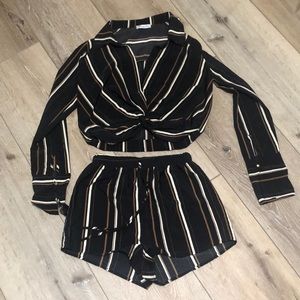 Black Stripped Two Piece Set